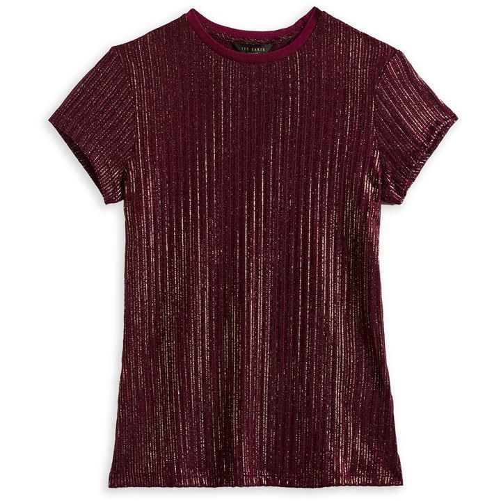 Ted Baker Catrino Metallic Fitted Tee - OXBLOOD