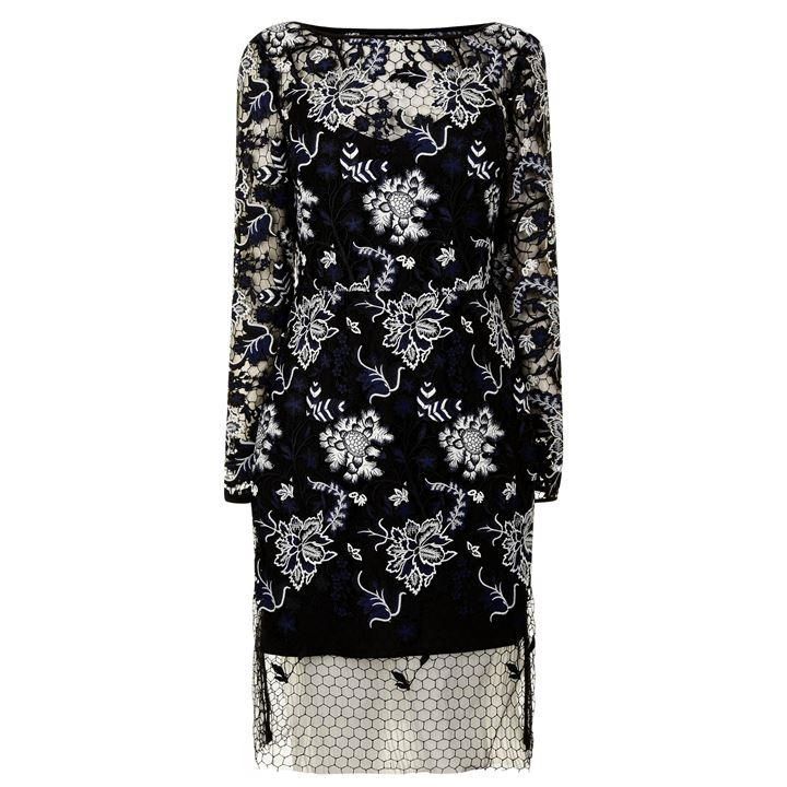 Diane Von Furstenberg Floral Lace Long Sleeved Dress - Black BLMUL