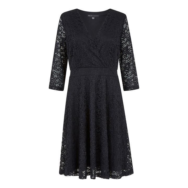 Mela London Curve Delicate Lace Long Sleeve Dress - Black