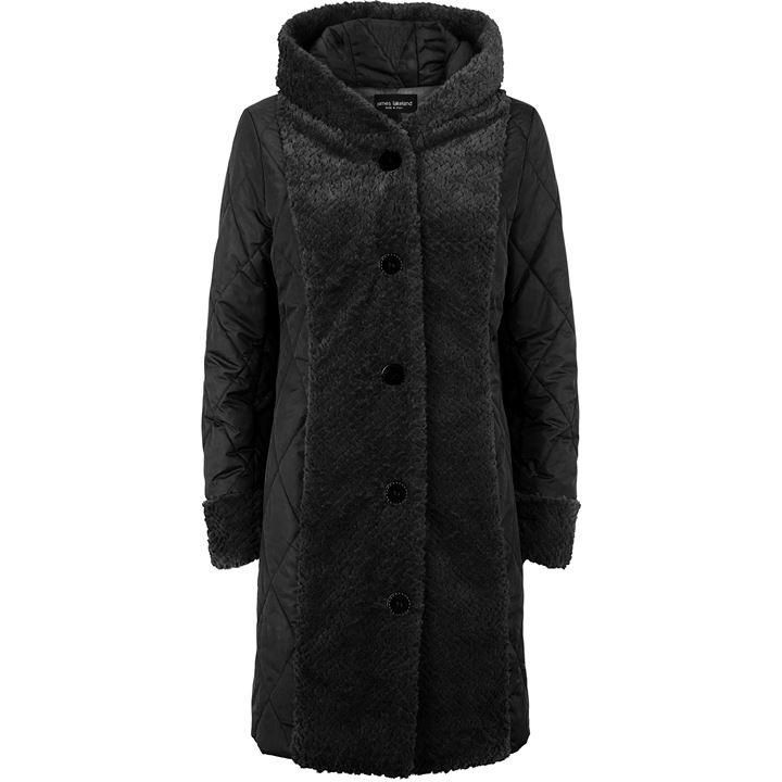 James Lakeland Faux Fur Front Panel Coat - Black