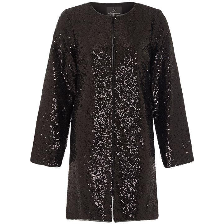 Adrianna Papell All Over Sequin Coat - BLACK