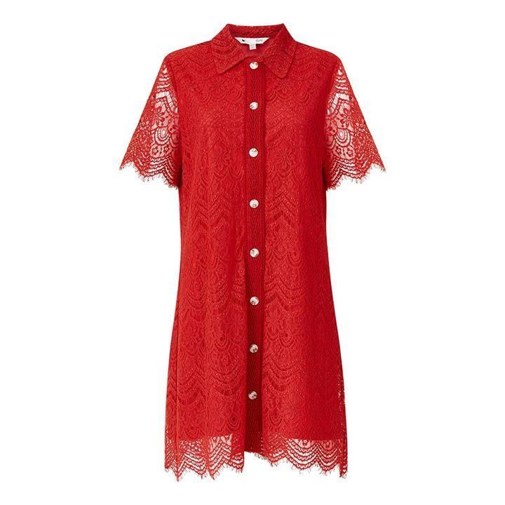 Yumi Red Lace Button Dress - Red
