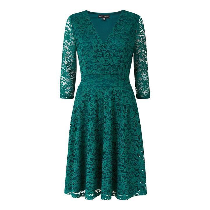 Mela London Delicate Lace Long Sleeve Dress - Green