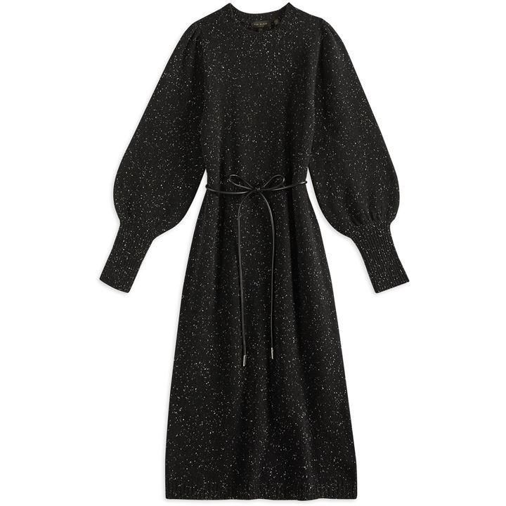 Ted Baker Faustaa Tie Waist Knit Midi Dress - BLACK