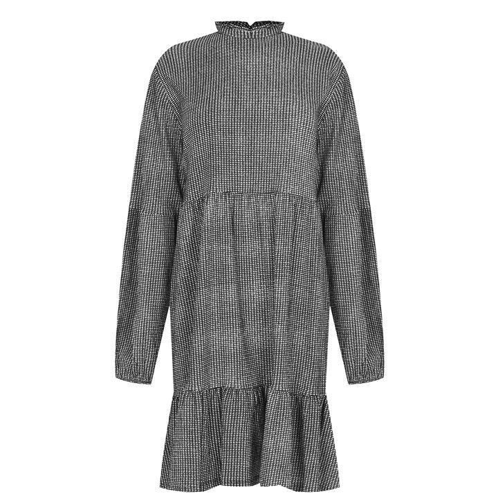 Warehouse Gingham Tiered Dress - Black Pattern