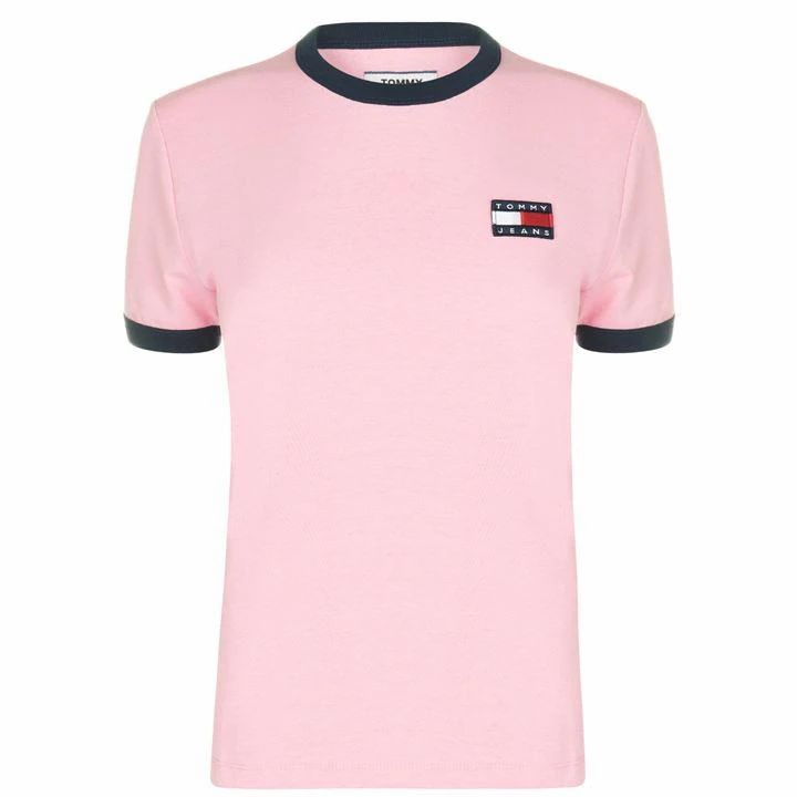 Tommy Jeans Badge Ringer T Shirt - PINK ICING
