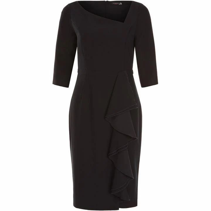 Elbow Sleeve Fitted Dress With Ruffle