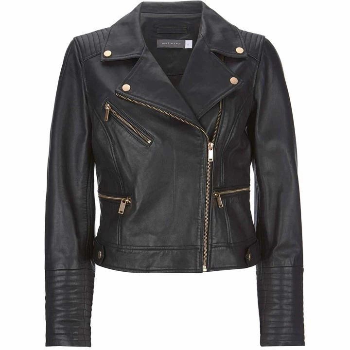 Mint Velvet Black Leather Biker Jacket - Black