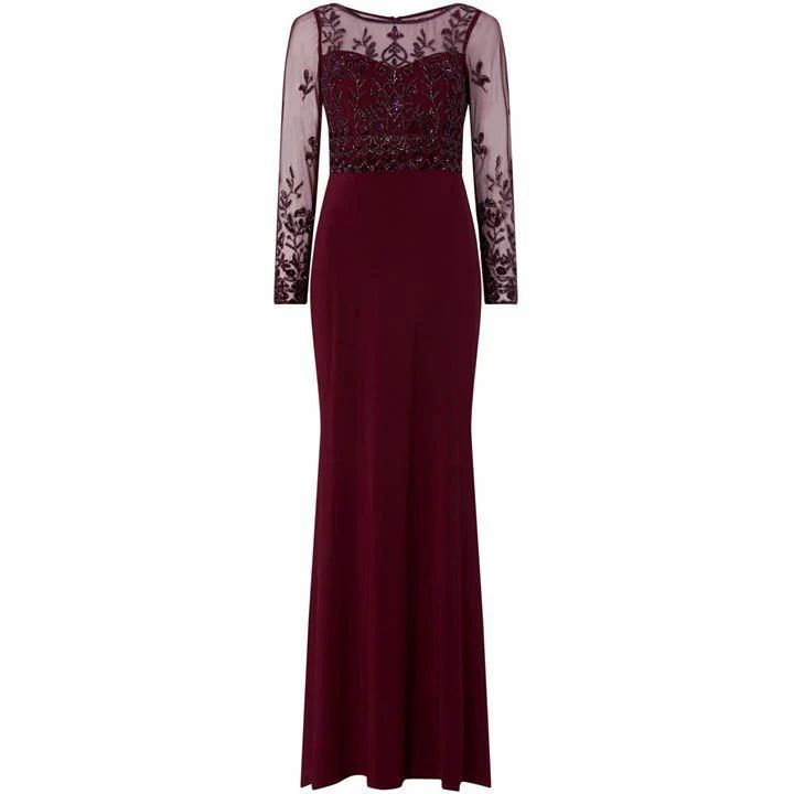 Adrianna Papell Long jersey gown with beaded bodice - Burgundy