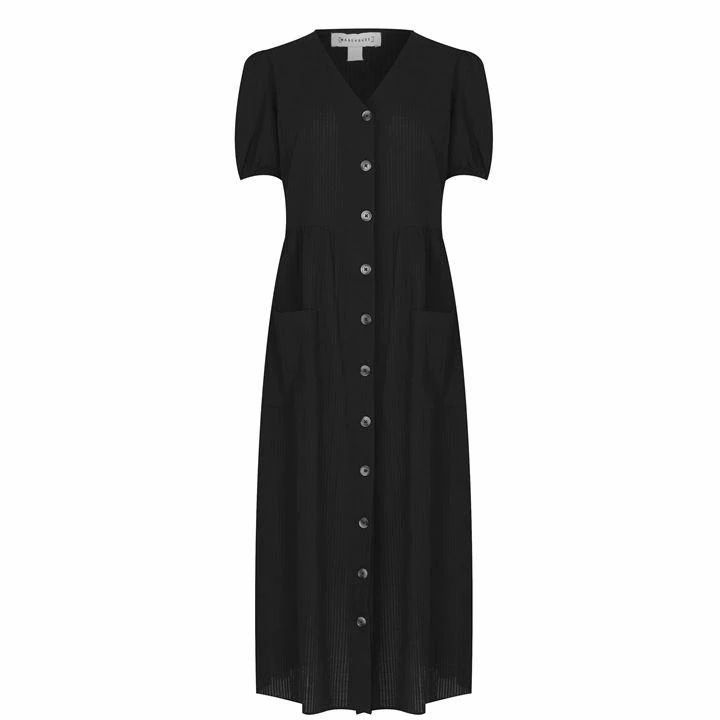 Warehouse Textured Midi Dress - Black