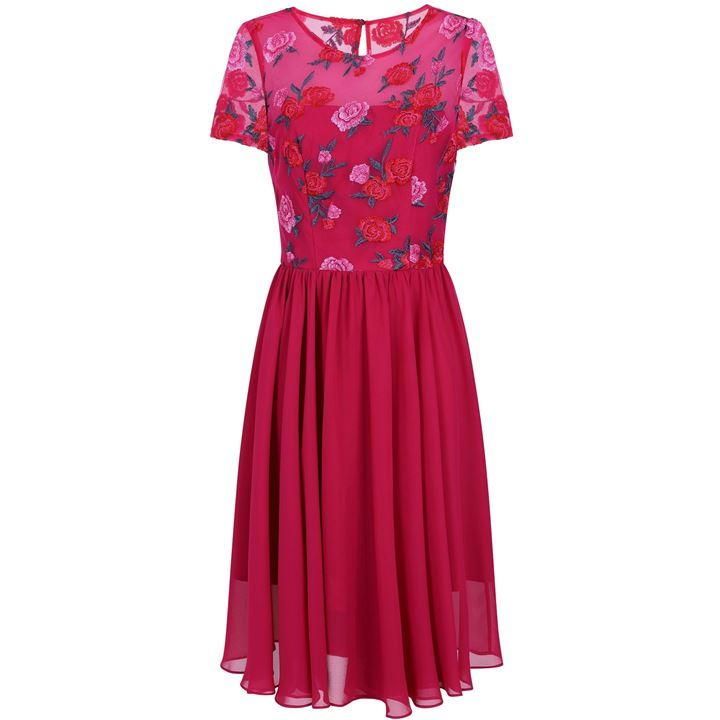 Chi Chi Floral Embroidered Midi Dress - RED