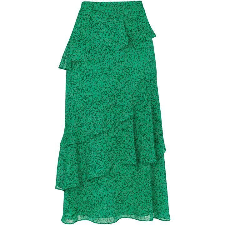 Whistles Sketched Floral Tiered Skirt - Green