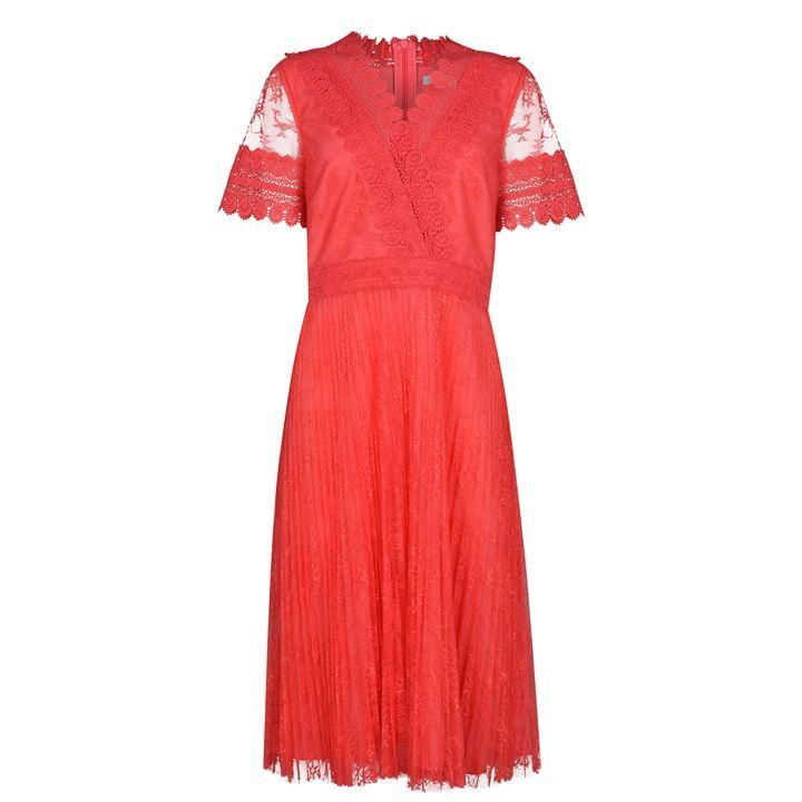 Ted Baker Sonyyia Faux Wrap Lace Midi Dress - CORAL