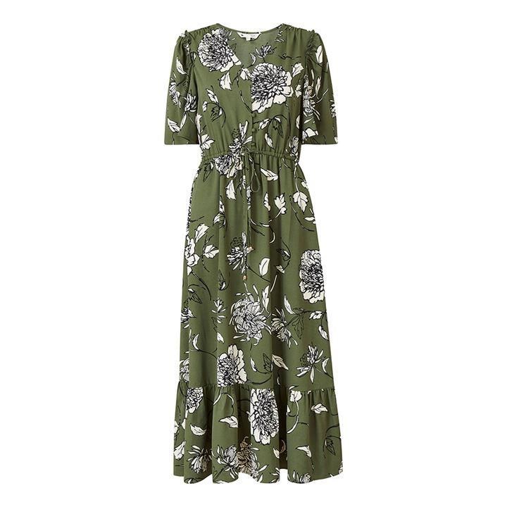 Yumi Green Retro Floral Midi Dress - Green