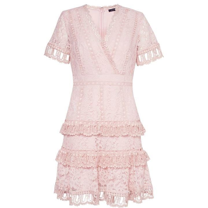 French Connection Arta Lace Ruffle Dress - Pink
