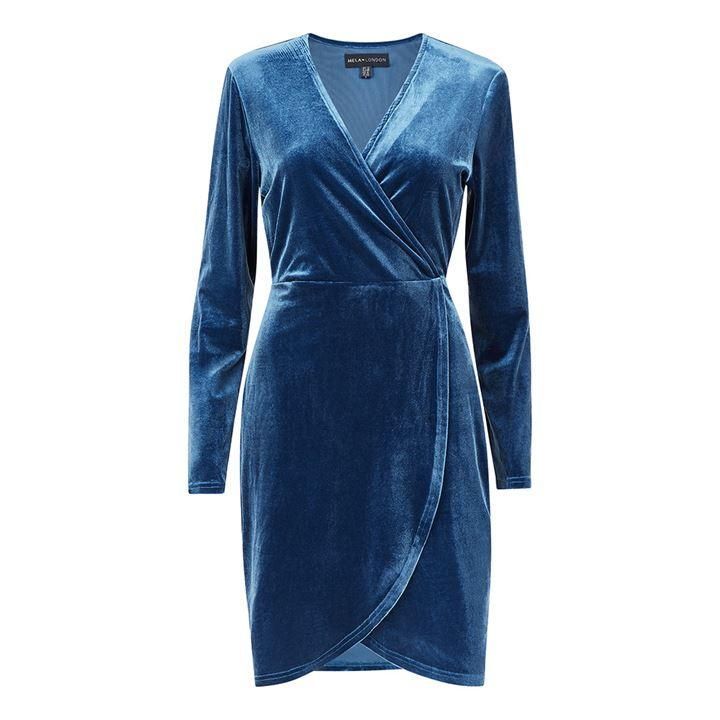 Mela London Blue Velvet Wrap Dress - Blue