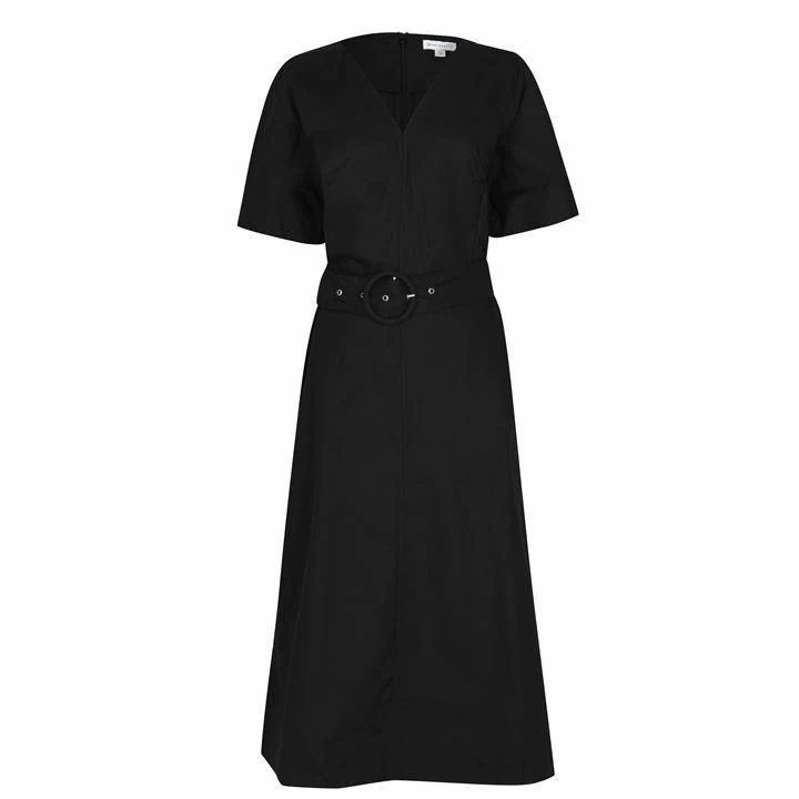 Warehouse Poplin Belted Midi Dress - Black