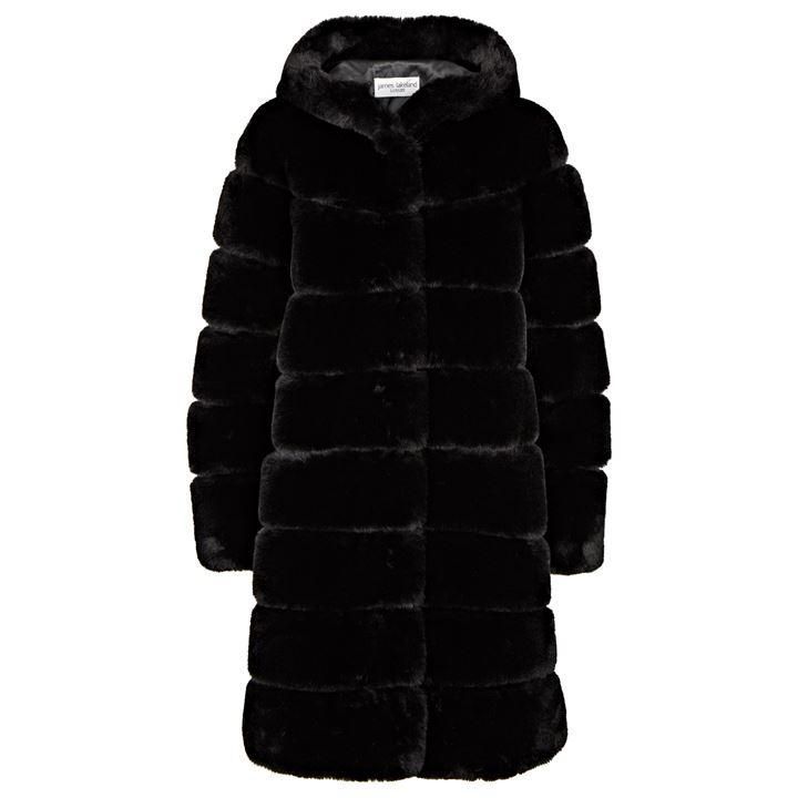James Lakeland Luxury Ribbed Faux Fur Coat - Black