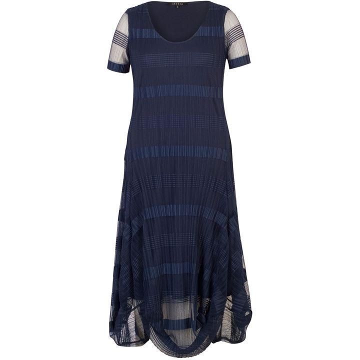 Sheer & Stripe Crush Pleat Drape Dress