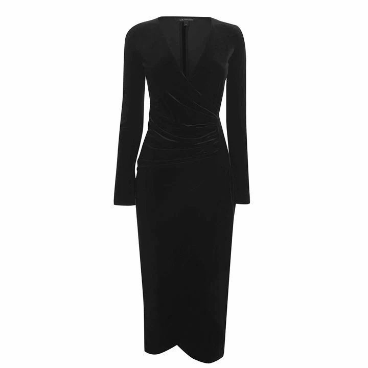 Armani Exchange Long Sleeve V Neck Dress - Black