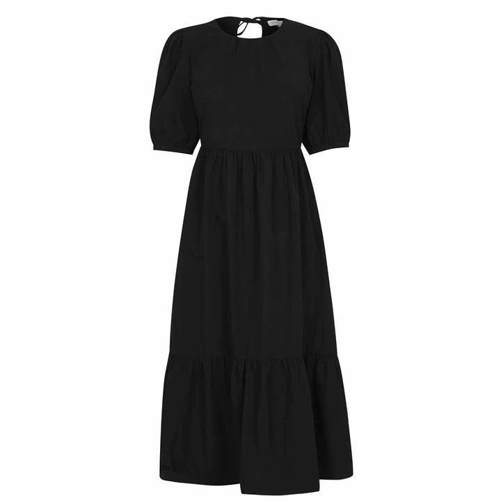 Warehouse Tiered Cotton Midi Dress - Black