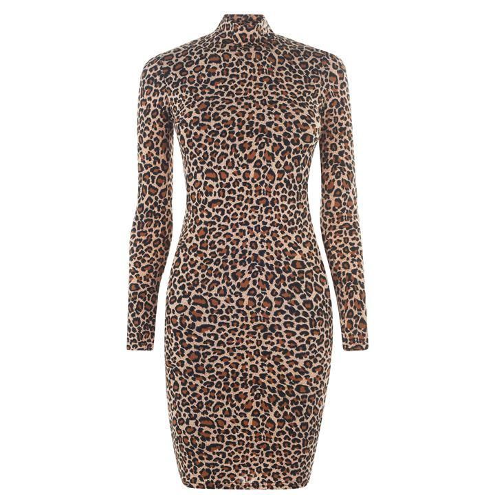 Bardot Leopard High Neck Dress - Leopard