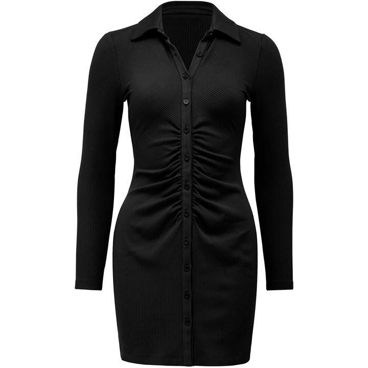 Forever New Tara Ruched Shirt Jersey Dress - Black