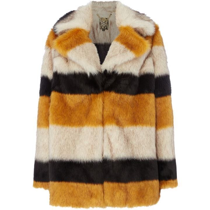 Stripe portobello faux fur coat