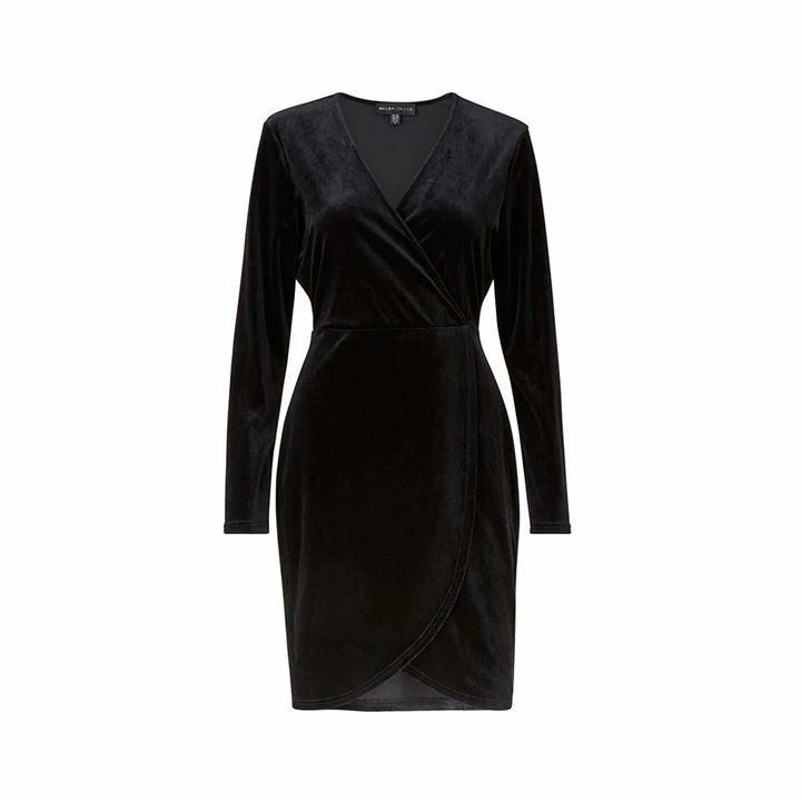 Mela London Velvet Wrap Front Bodycon Dress - Black