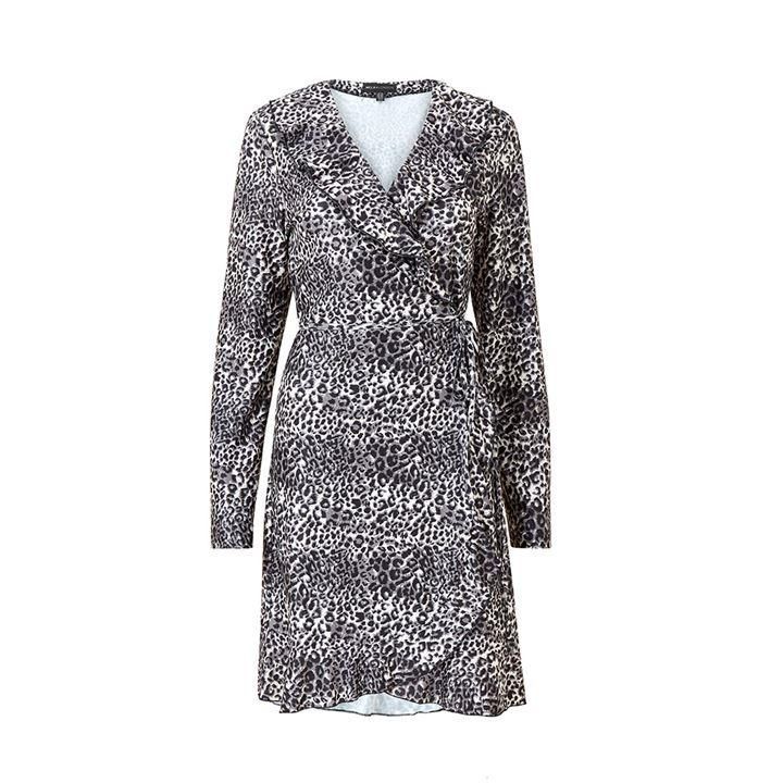Mela London Leopard Print Wrap Dress - Grey