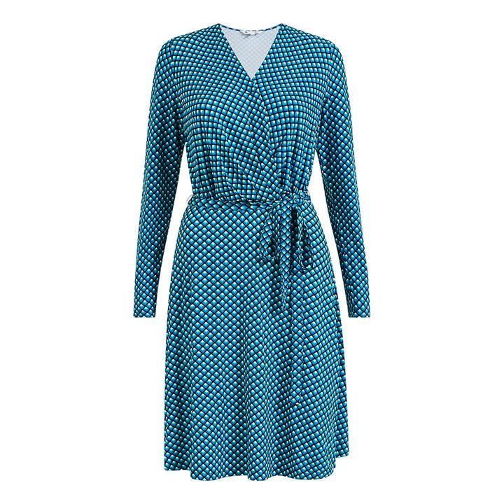 Yumi Blue Geometric Jersey Wrap Dress - Blue