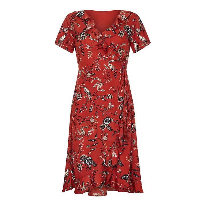 Yumi Flower And Branch Crossover Dress - Rust