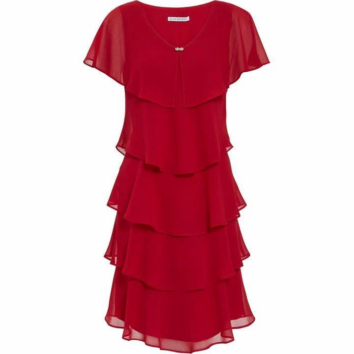 Gina Bacconi Gina Bacconi Lona Tiered Dress - Red