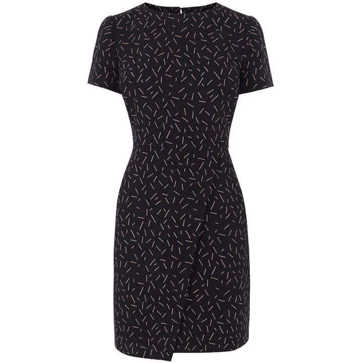 Dash Print Wrap Shift Dress