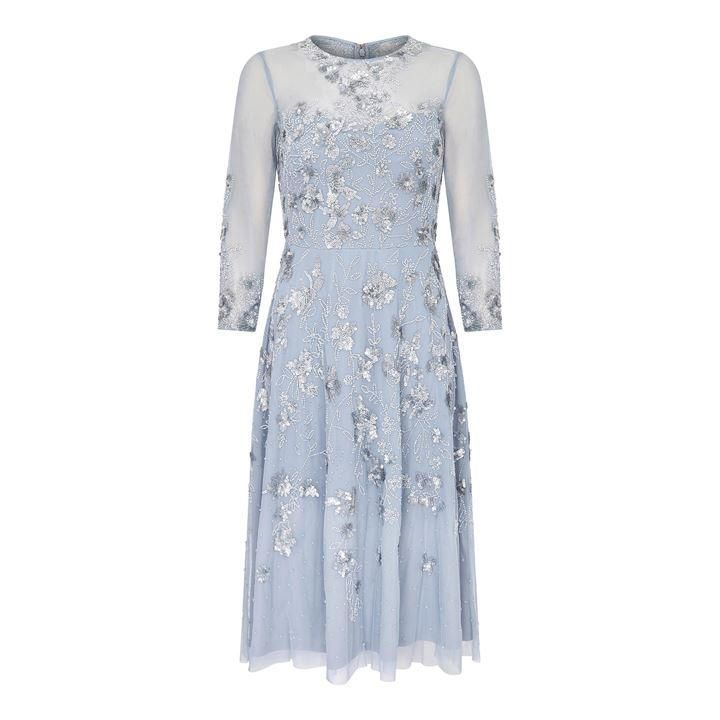 Adrianna Papell Bead Cocktail Dress - BLUE HEATHER