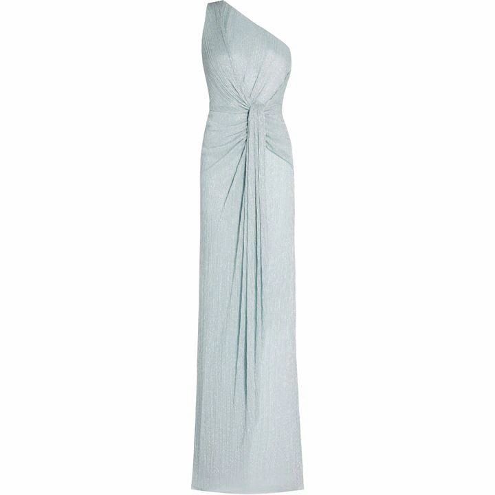 Adrianna Papell Stardust Pleated Draped Gown - DUSTY PERIWINKLE