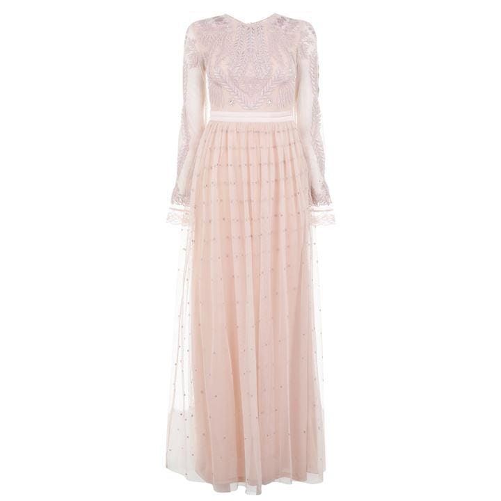 Frock and Frill Embellished Dobby Maxi Dress - Pink