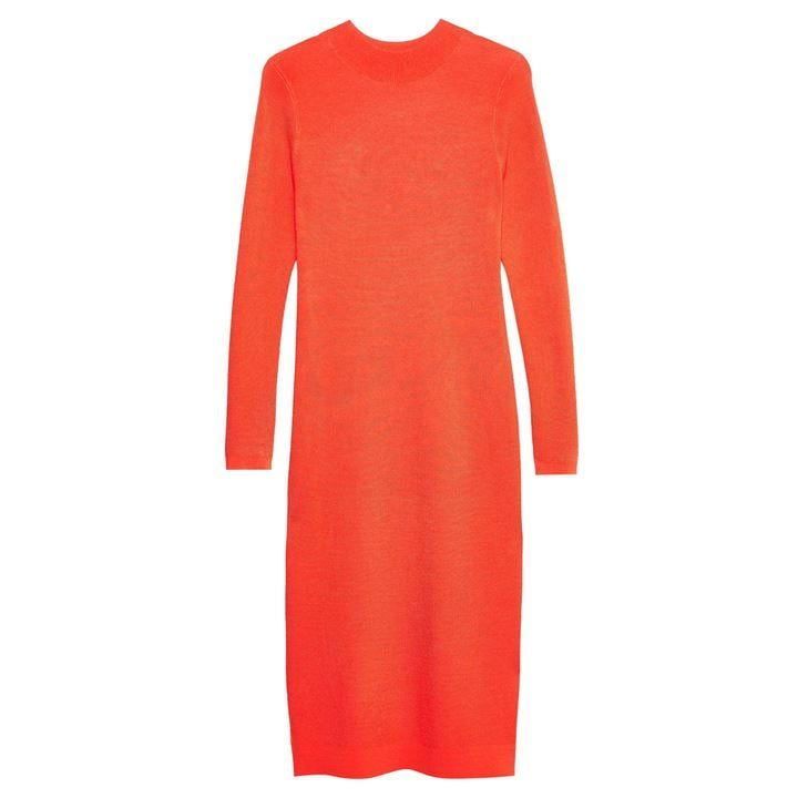 Jack Wills Falstone Long Sleeve Knitted Midi Dress - Orange