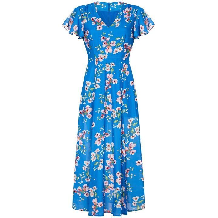 Spring Flower Print Maxi Dress With Side