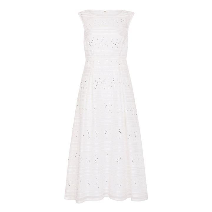 Adrianna Papell Ribbon Embroidered Gown - White