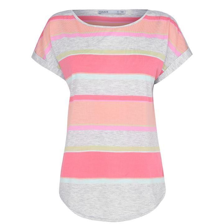 Oasis Rainbow Stripe T-Shirt - Pale Grey