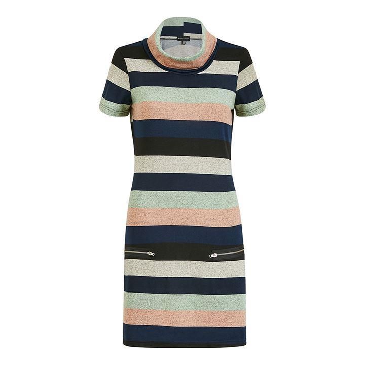 Mela London Multi Stripe Knitted Cowl Neck Zip Dress - Multi