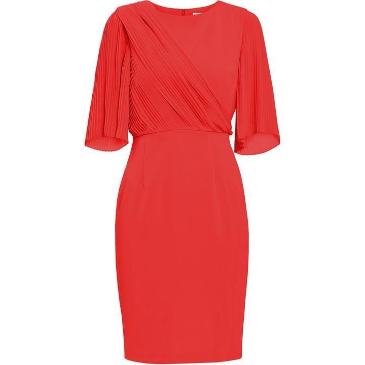 Gina Bacconi Wilhelmina Chiffon Sleeve Crepe Dress - Red
