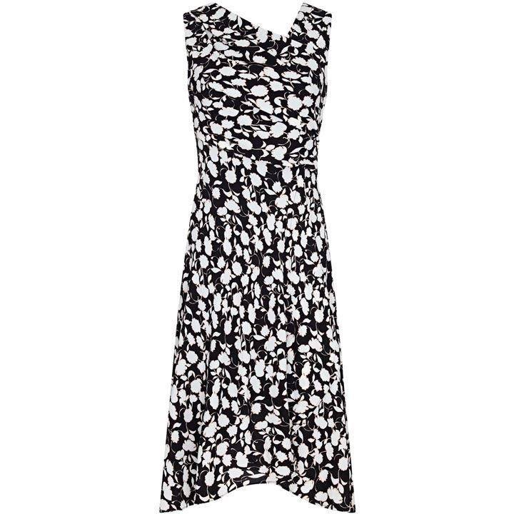 Adrianna Papell Draped Floral A-Line Dress - BLACK/IVORY