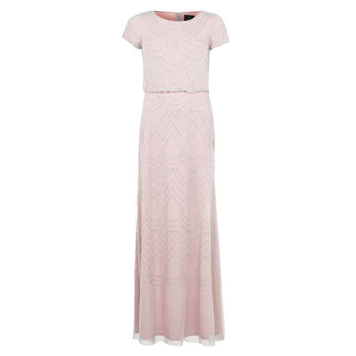 Adrianna Papell Short Sleeve Beaded Gown - Pink
