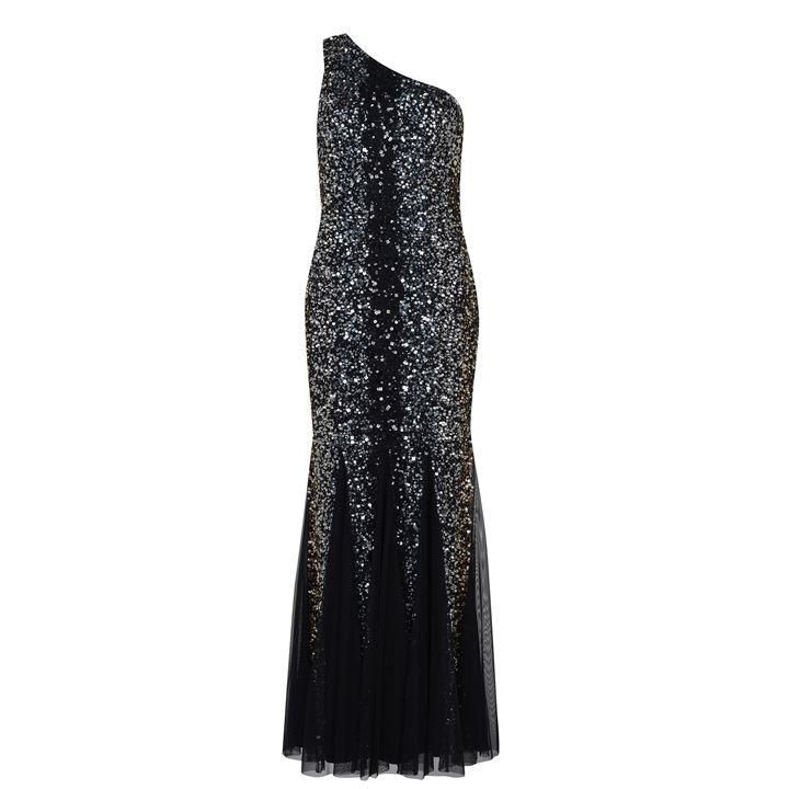 Adrianna Papell One Shoulder Beaded Gown - Black