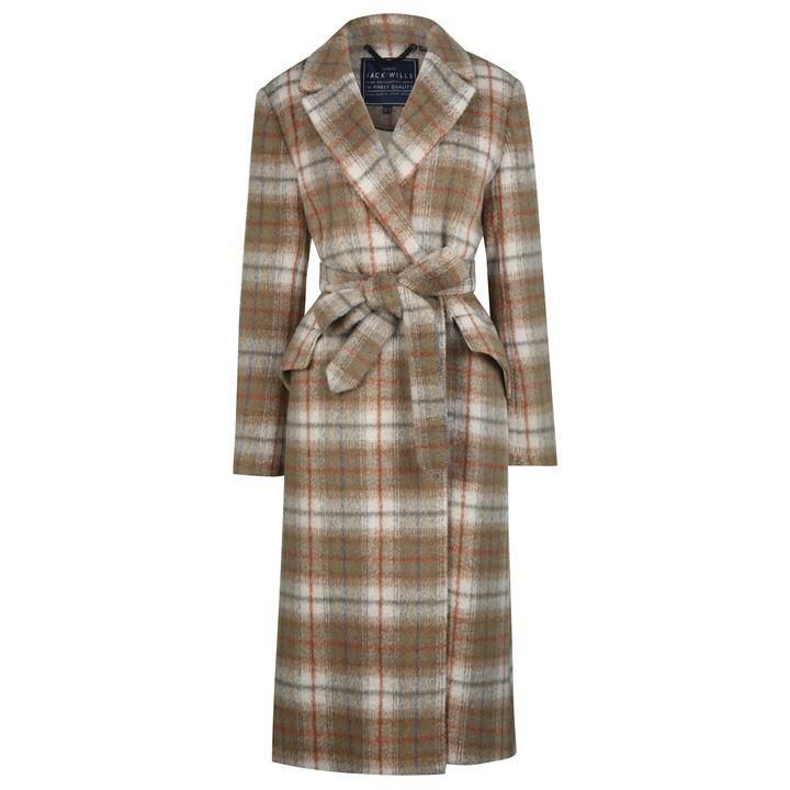 Jack Wills Blythe Longline Check Robe Coat With Wool - Sand