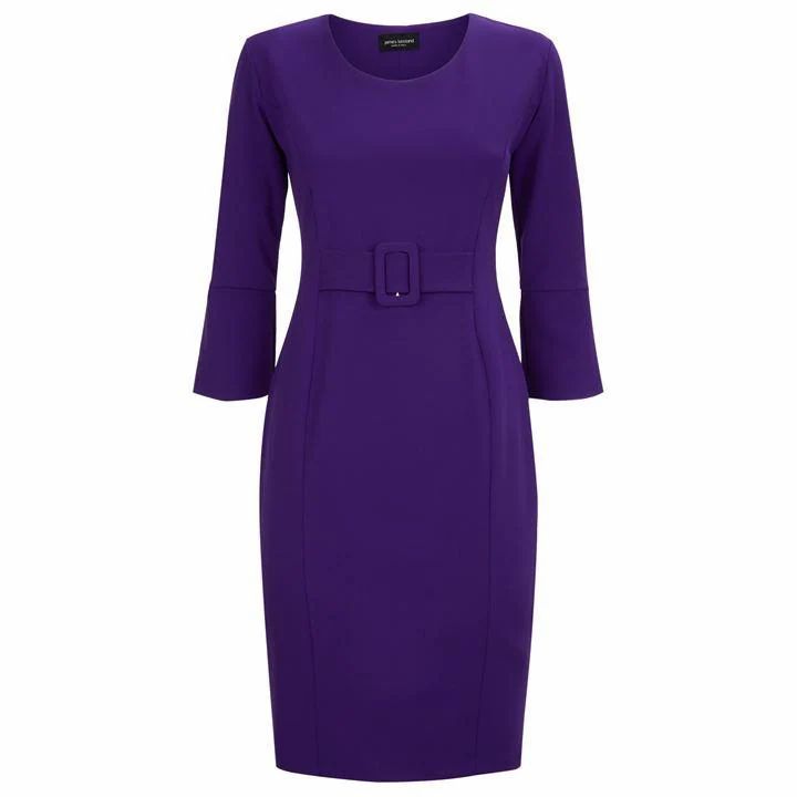 James Lakeland Pleat Cuff Belt Dress - Purple
