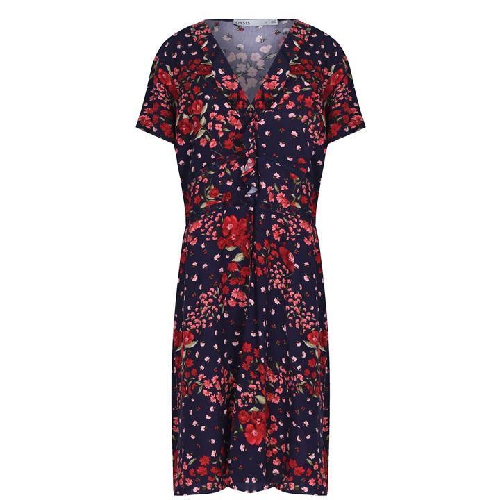Oasis Curve Floral Print Dress - Multi Blue