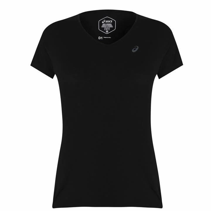 Asics V Neck Short Sleeve T Shirt Ladies - Black